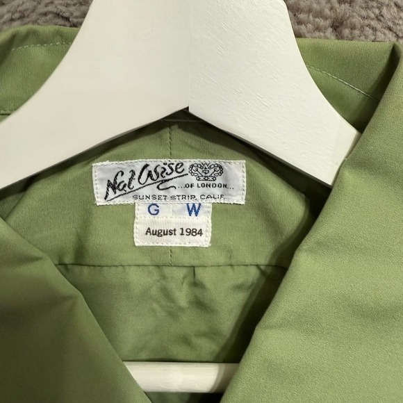 Vtg Nat Wise Green‎ Short Sleeve Button-Up Shirt Frank Sinatra Size M/L GW April - Picture 1 of 8